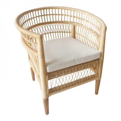 Armchair Necorian pakoworld teak wood and pe rattan in natural color and white pillow 80x70x87cm