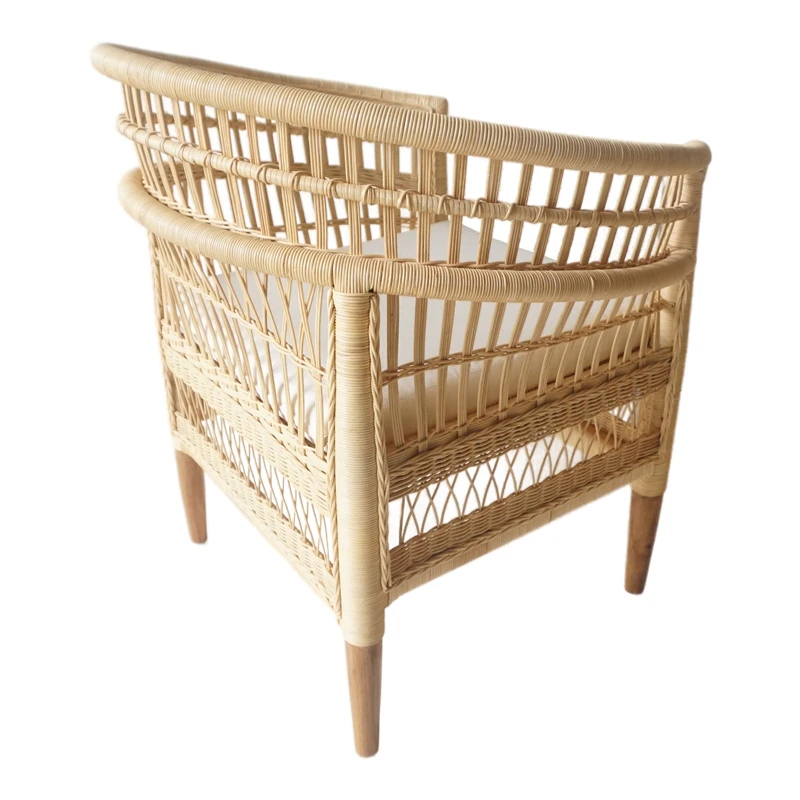 Armchair Necorian pakoworld teak wood and pe rattan in natural color and white pillow 80x70x87cm