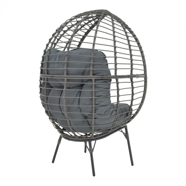 Armchair Nestie pakoworld wicker rattan grey-metal grey legs-grey cushion 102x80x155cm