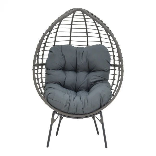 Armchair Nestie pakoworld wicker rattan grey-metal grey legs-grey cushion 102x80x155cm