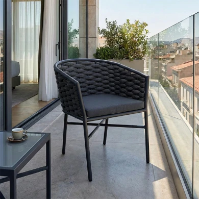 Πολυθρόνα Noevo pakoworld αλουμίνιο με ανθρακί σκελετό-σχοινι 57x62x76εκ