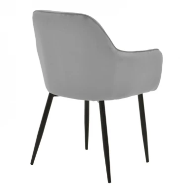 Armchair Noor pakoworld grey velvet fabric with black color metal leg 58x58x86cm