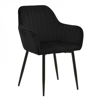 Armchair Noor  pakoworld black velvet fabric with black color metal leg 58x58x86cm