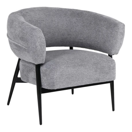 Armchair Penfel pakoworld grey fabric with black metal leg 82x71x73cm