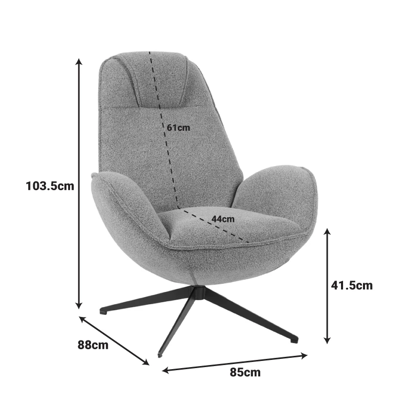Armchair rotating Flago pakoworld boucle fabric anthracite 85x88x103.5cm