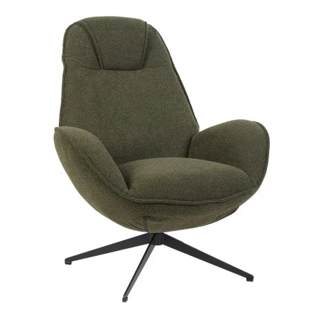 Armchair rotating Flago pakoworld boucle fabric olive green 85x88x103.5cm