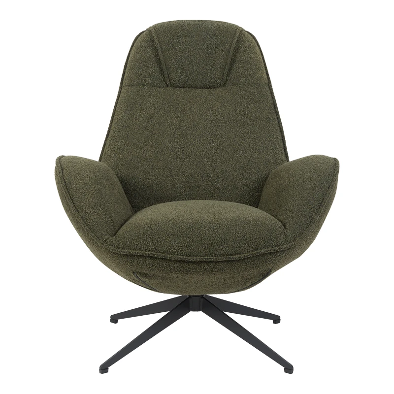 Armchair rotating Flago pakoworld boucle fabric olive green 85x88x103.5cm