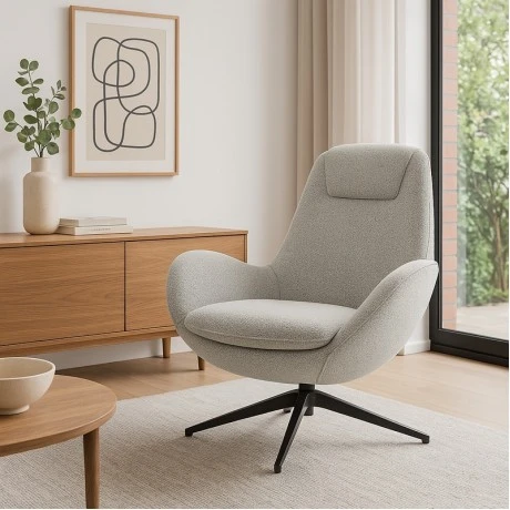 Armchair rotating Flago pakoworld boucle fabric in light gray shade 85x88x103.5cm