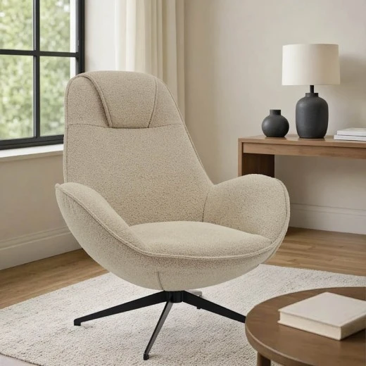 Armchair rotaitng Flago pakoworld boucle fabric in beige shade 85x88x103.5cm