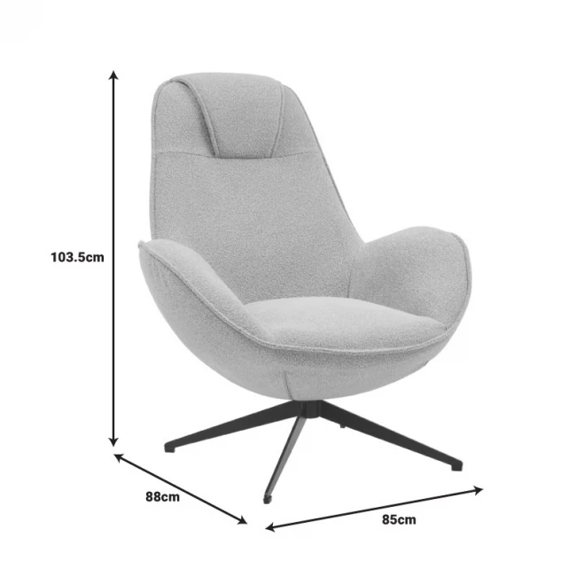 Armchair rotaitng Flago pakoworld boucle fabric in beige shade 85x88x103.5cm