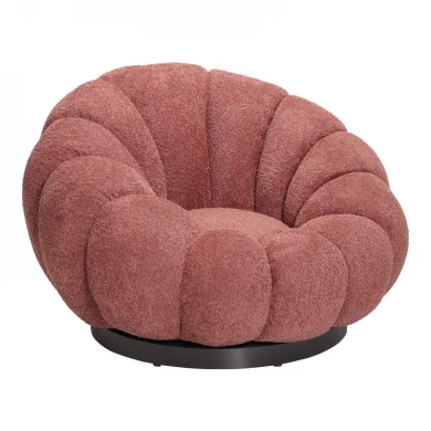 Nester pakoworld swivel armchair with stool boucle fabric in rotten apple color 98x97x69cm