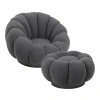 Πολυθρόνα περιστρεφόμενη με σκαμπό Nester pakoworld μπουκλέ ύφασμα σε γκρι απόχρωση 98x97x69εκ