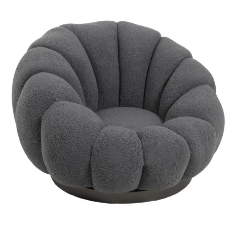 Nester pakoworld swivel armchair boucle fabric in dark grey color 98x97x69cm