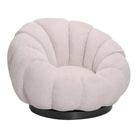 Nester pakoworld swivel armchair boucle fabric in beige color 98x97x69cm