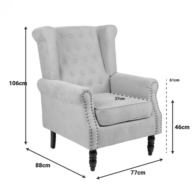 Armchair Piore pakoworld dark grey fabric and black rubberwood leg 77x80x106cm