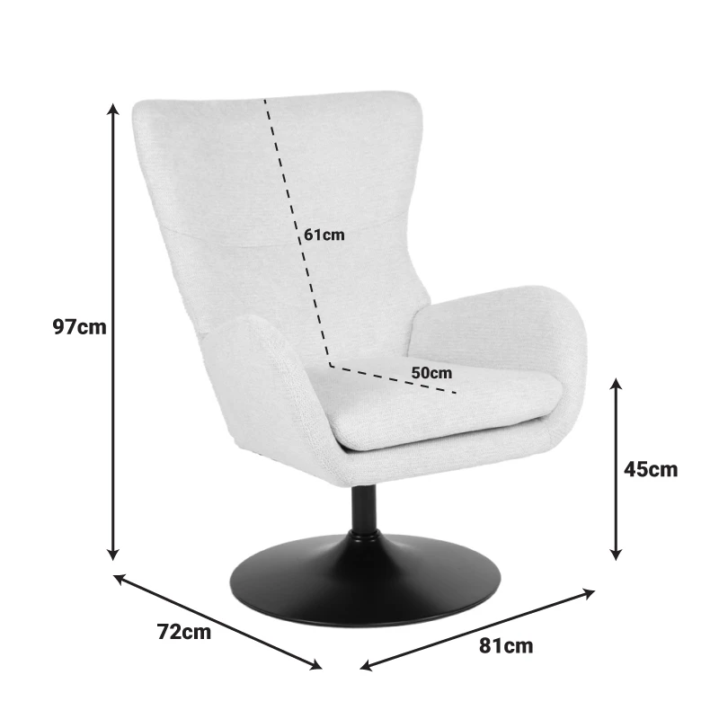 Rotating armchair Refria pakoworld cream fabric-black metal base 81x72x97cm