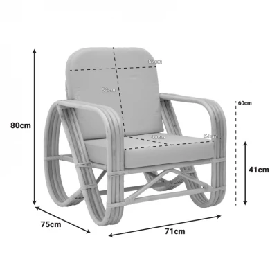 Πολυθρόνα Relmine pakoworld rattan σε φυσική απόχρωση με μπεζ μαξιλάρι 71x75x80εκ
