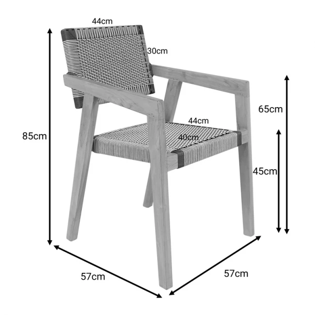 Πολυθρόνα Salama pakoworld σκελετός teak ξύλο σε φυσική απόχρωση και κρεμ-μαύρο pe σχοινί 57x60x85εκ