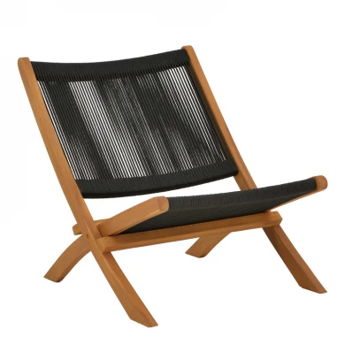 Foldable Seeal pakoworld armchair teak wood and pe rope in black shade 61x76x72cm