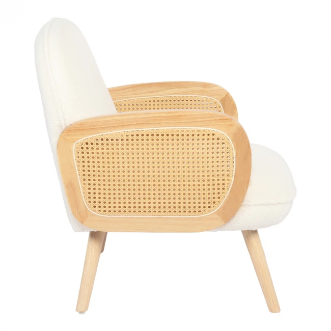 Πολυθρόνα Stedy pakoworld λευκό μπουκλέ ύφασμα με πόδι σε φυσική απόχρωση 78x64x82εκ