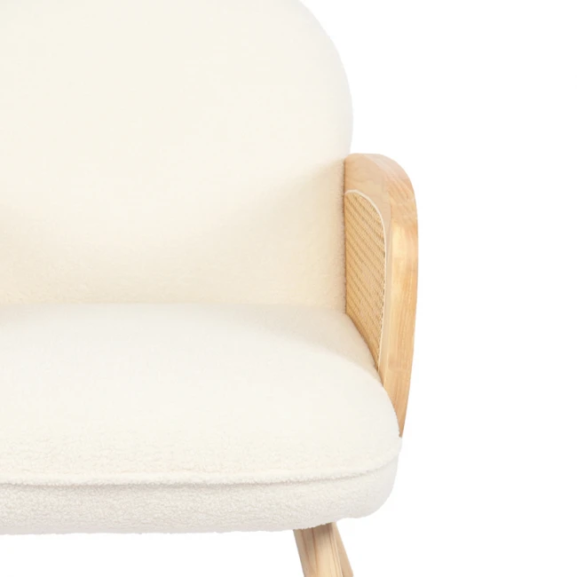 Πολυθρόνα Stedy pakoworld λευκό μπουκλέ ύφασμα με πόδι σε φυσική απόχρωση 78x64x82εκ