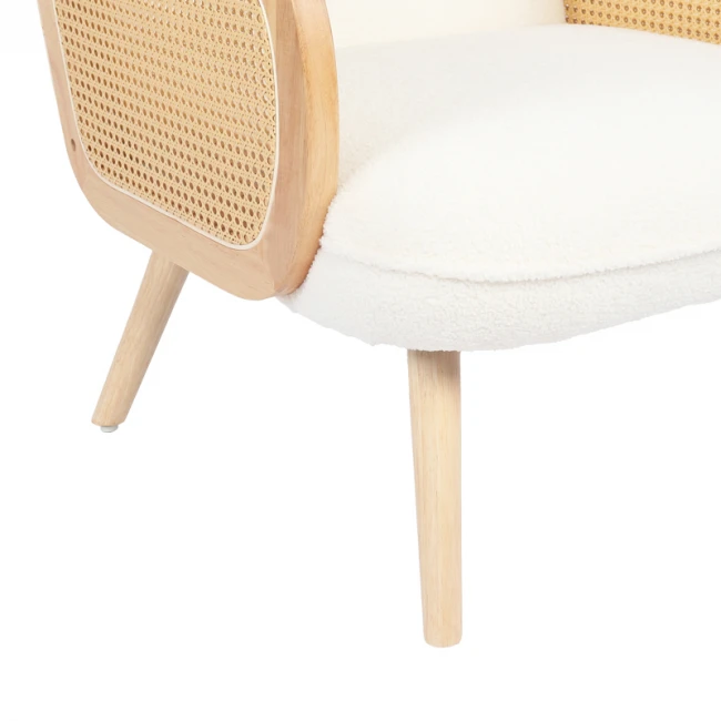 Πολυθρόνα Stedy pakoworld λευκό μπουκλέ ύφασμα με πόδι σε φυσική απόχρωση 78x64x82εκ