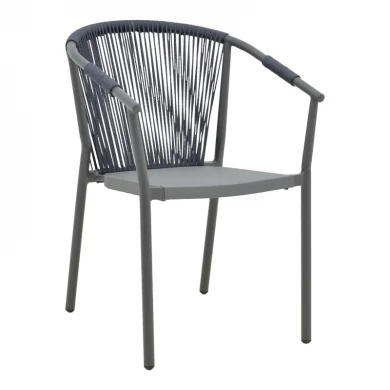 Aluminum armchair Convince pakoworld stackable with grey frame-black textilene-dark grey pe rattan 56x63x82cm