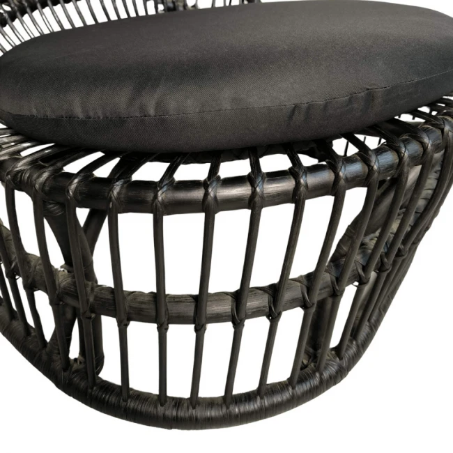 Armchair Tromso pakoworld pe rattan in black color and black pillow 80x85x98cm