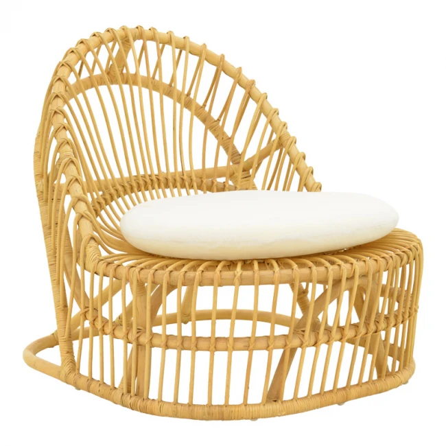 Armchair Tromso pakoworld pe rattan in natural color and beige pillow 80x85x98cm