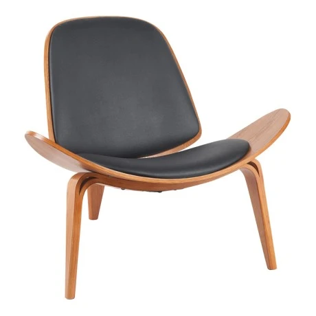 Πολυθρόνα Vilma pakoworld PU μαύρο- plywood καρυδί 90x76.5x74.5εκ