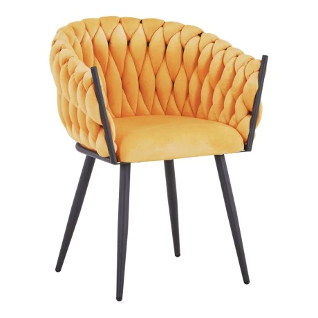 Vivian armchair pakoworld yellow velvet-leg black metal 61x55x80cm