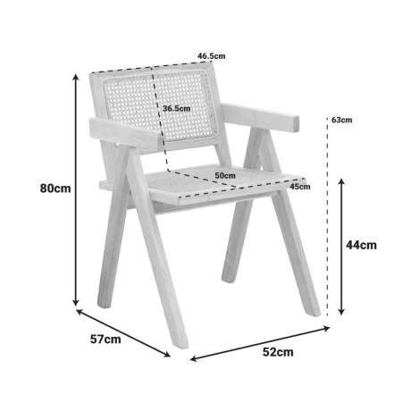 Πολυθρόνα Winslow pakoworld rubberwood-rattan σε φυσική απόχρωση 51x54x80εκ