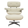 Armchair-footstool relax Jenna pakoworld beige pu-plywood walnut-chrome base 82x92x82cm