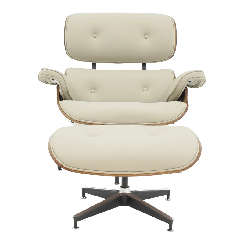 Armchair-footstool relax Jenna pakoworld beige pu-plywood walnut-chrome base 82x92x82cm