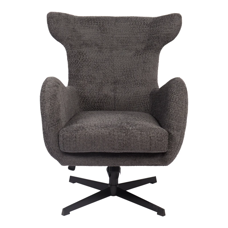 Swivel armchair Zefrina pakoworld dark grey fabric and base in black color 77x82x100-107cm