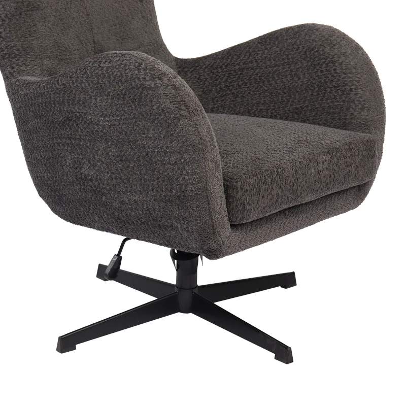 Swivel armchair Zefrina pakoworld dark grey fabric and base in black color 77x82x100-107cm