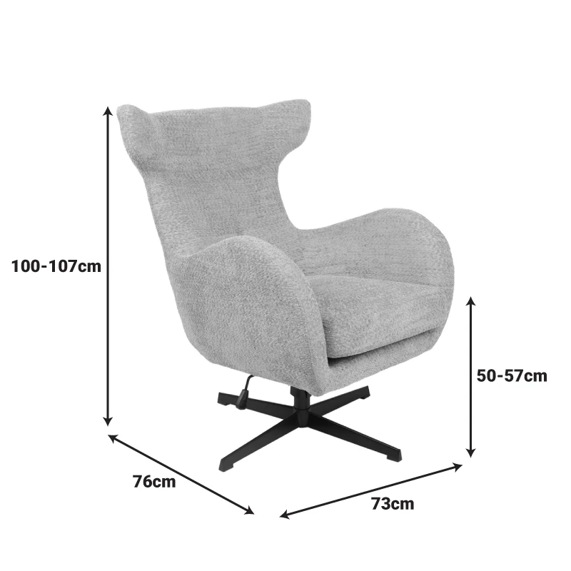 Swivel armchair Zefrina pakoworld dark grey fabric and base in black color 77x82x100-107cm