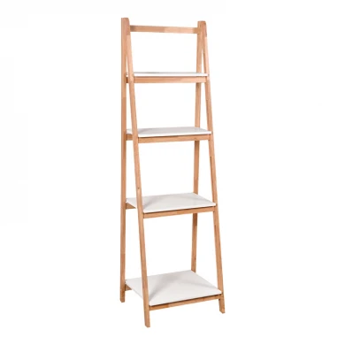 Ραφιέρα δαπέδου Benwen pakoworld πτυσσόμενη rubberwood-mdf σε λευκή-φυσική απόχρωση 42x34.5x140εκ