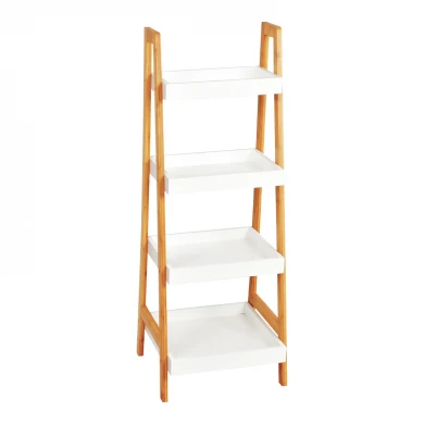 Ραφιέρα δαπέδου Leby pakoworld μπαμπού-mdf σε λευκή-φυσική απόχρωση 35x34x98εκ