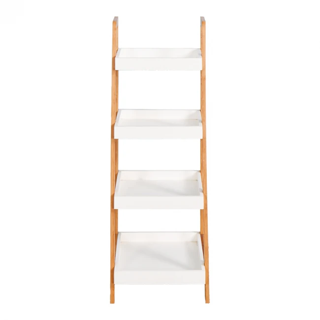 Ραφιέρα δαπέδου Leby pakoworld μπαμπού-mdf σε λευκή-φυσική απόχρωση 35x34x98εκ