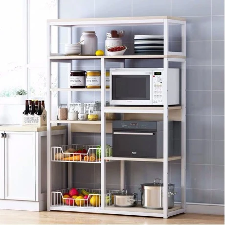 Floor shelf unit Leena pakoworld metallic in white-natural color 80x30x142cm