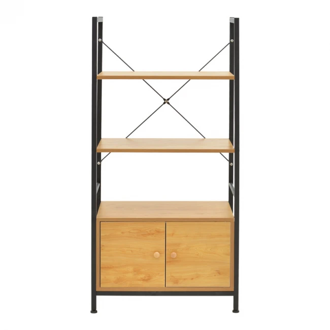 Ραφιέρα επιδαπέδια με ντουλάπι Kuili pakoworld μέταλλο μαύρο-mdf σε oak απόχρωση 60x36x121εκ