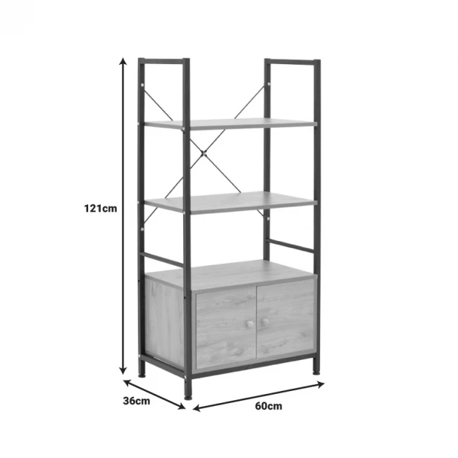 Ραφιέρα επιδαπέδια με ντουλάπι Kuili pakoworld μέταλλο μαύρο-mdf σε oak απόχρωση 60x36x121εκ