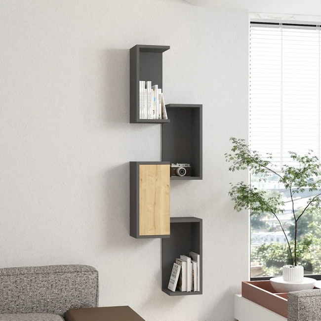 Kongo pakoworld wall shelf in oak-anthracite shade 44x20x159cm