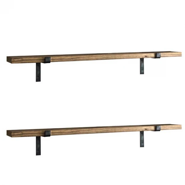 Wall Shelf 2 pcs PWF-0314 pakoworld walnut - black 60x14x16cm