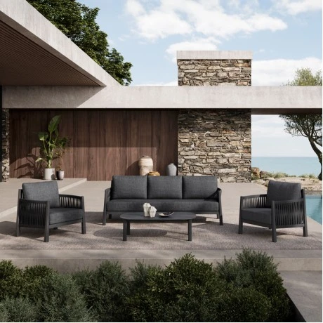 Feralda pakoworld outdoor lounge beige aluminum-rope with light gray fabric