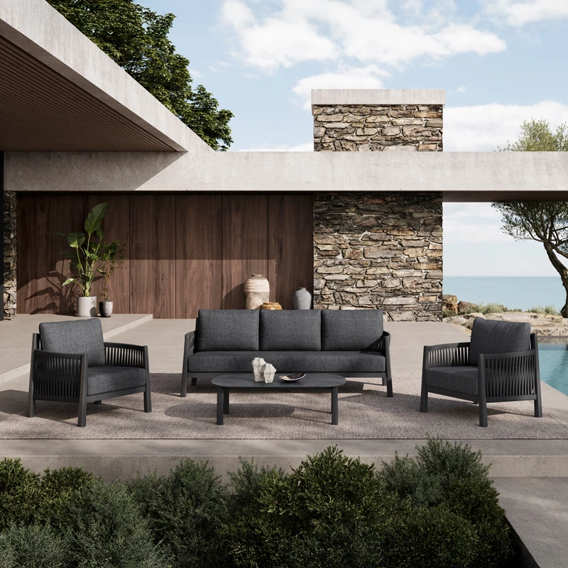 Feralda pakoworld outdoor lounge beige aluminum-rope with light gray fabric