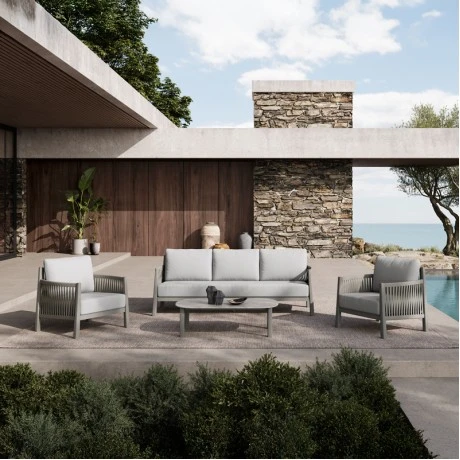 Feralda pakoworld outdoor lounge beige aluminum-rope with light gray fabric