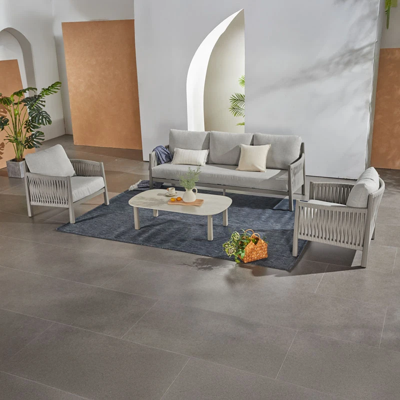 Feralda pakoworld outdoor lounge beige aluminum-rope with light gray fabric