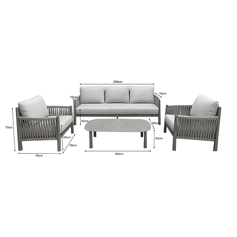 Feralda pakoworld outdoor lounge beige aluminum-rope with light gray fabric